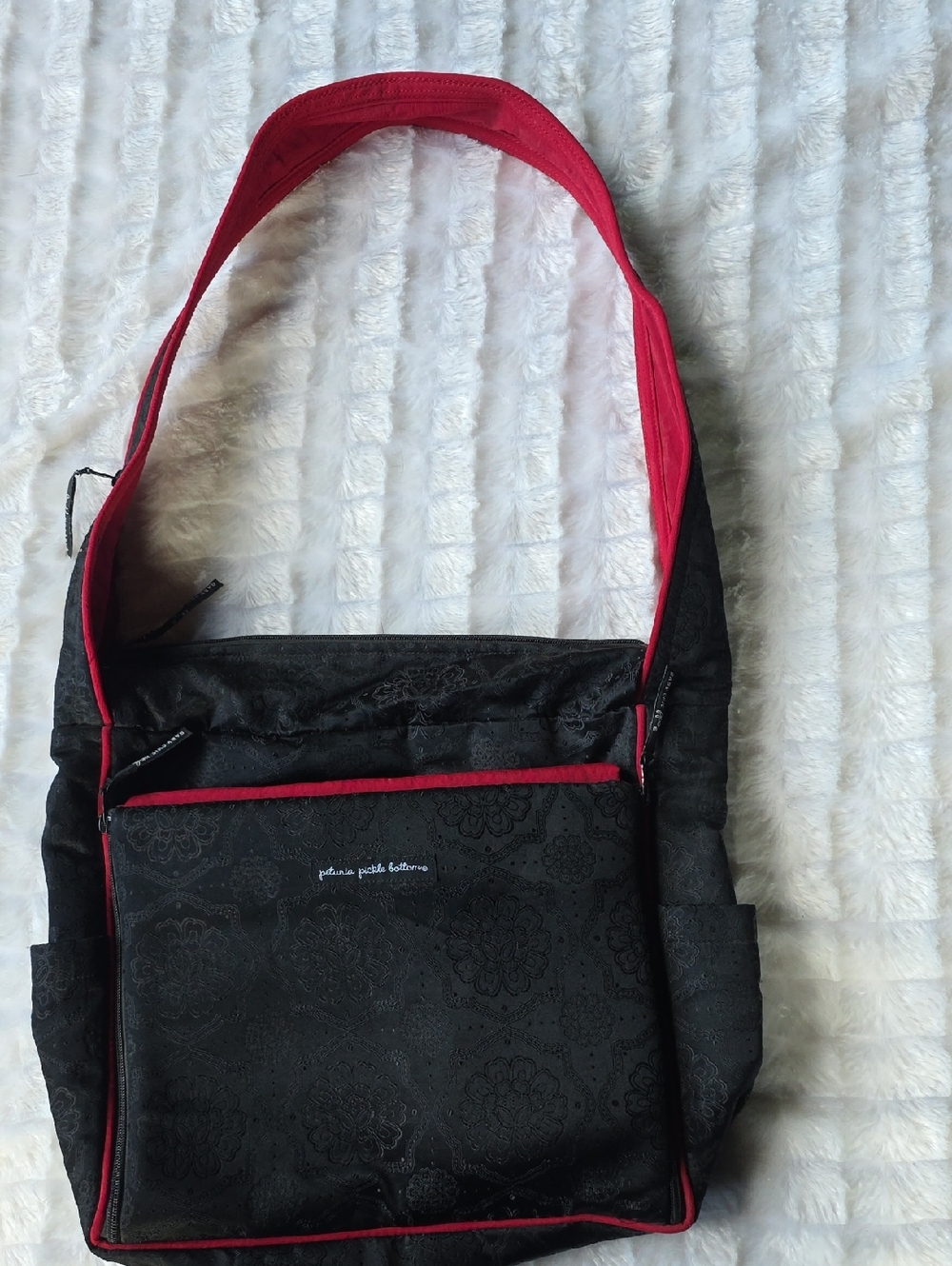 Petunia Pickle Bottom Black Shoulder Bag with Red Trim